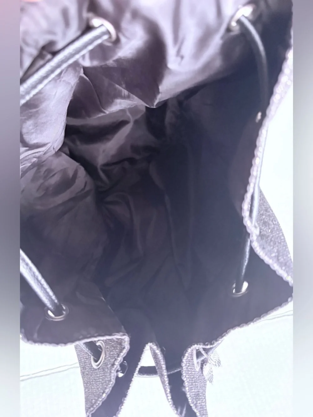 NWOT Victoria's Secret Black Glitter Drawstring Backpack, Spacious & lightweight - Picture 8 of 9